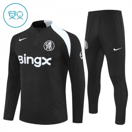 Chelsea Børn Trænings Sweatshirt Dragt 2025-26 Sort Kvart-Zip